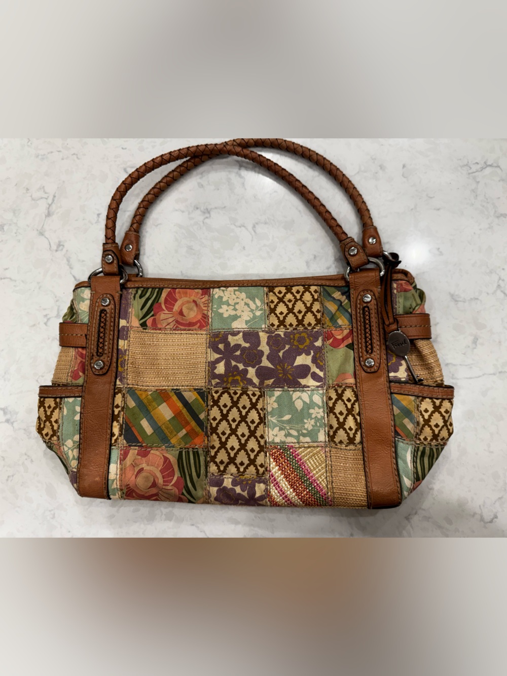 Vintage Y2K Fossil Modern Vintage Patchwork Satchel Handbag Boho